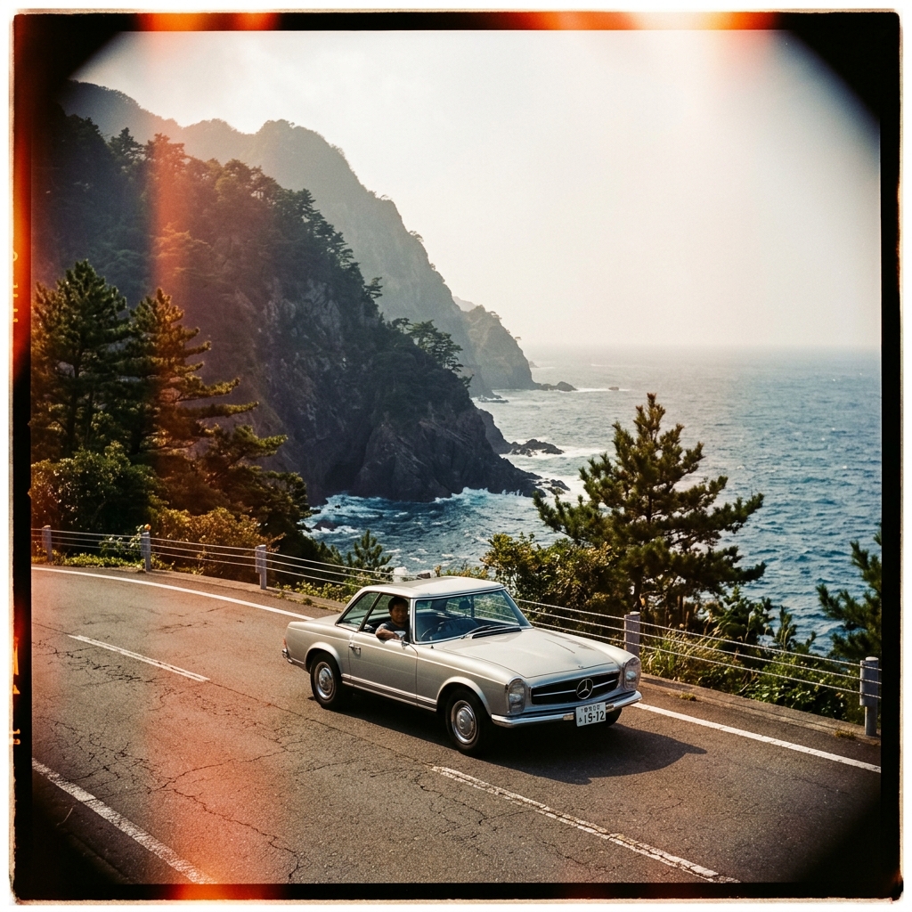 German car on Japanese coastal highway