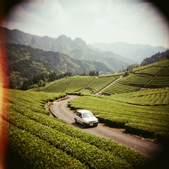 Tea fields in Japanese countryside