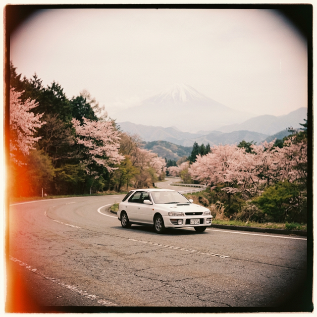 Driving in Japan with cherry blossoms and Mount Fuji