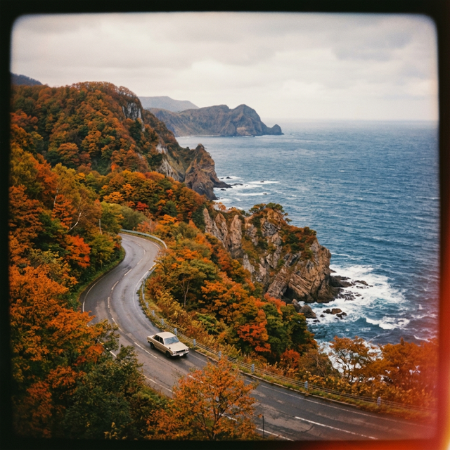 Coastal road in Hokkaido Japan