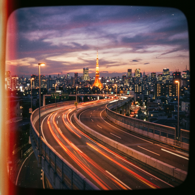 Tokyo expressway at sunset