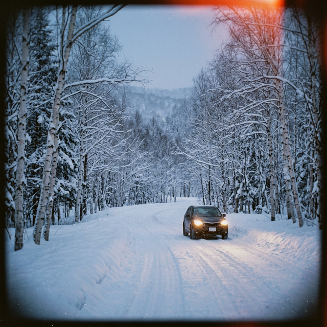 Snow-covered road in Hokkaido